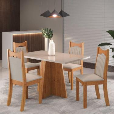 Imagem de Conjunto de Jantar Mesa Retangular Urupema com 4 Cadeiras Dalas Mel/Off White/Marfim