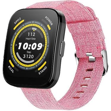 Imagem de Compatível com Amazfit Bip 5 Band, Lamshaw Tecido de Nylon Respirável Pulseira Acessório de Substituição Compatível com Amazfit Bip 5 / Cheetah Pro / Cheetah / GTR 47mm / GTR 2 / GTR 3 / GTR 3 Pro / GTR 4 / GTR 2e / Falcon / Stratos Smartwatch (rosa)