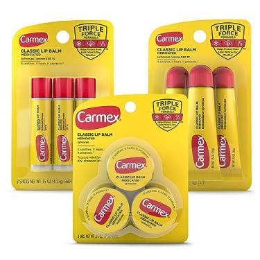 Imagem de Carmex Medicated Lip Balm Variety Pack, Lip Moisturizer for Dry, Chapped Lips: Carmex Classic Sticks 0.15oz, 3 count, Carmex Classic Tubes 0.35oz, 3 count, Carmex Classic Jars 0.25oz, 3 count
