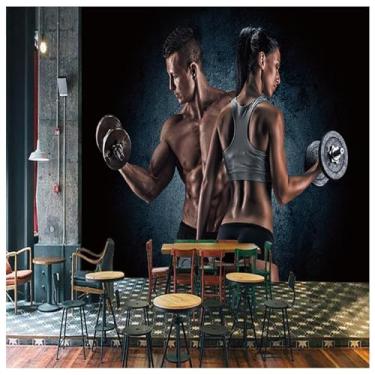 Imagem de TUYIFA Fundo de academia estereoscópico 3D músculo homens e mulheres tipo fitness mural movimento campo esportes papel de parede sala de treino papel de parede (138''x100''(350x256 cm), pano de seda)