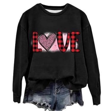 Imagem de SHOPESSA Camiseta de Dia dos Namorados Professor Love Heart Graphic Tees Shirt Graphic Drop Shoulder Sweatshirt Roupas de férias 2024, Camisa preta com coração, G