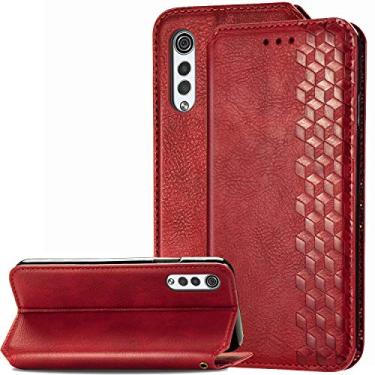 Imagem de Capa para celular LG Velvet 5G, ZYZX LG G9 ThinQ 3D em relevo xadrez com função de suporte, capa flip de couro PU para identidade com bolso para cartões de crédito à prova de choque capa magnética para LG Velvet 5G DX Vermelho