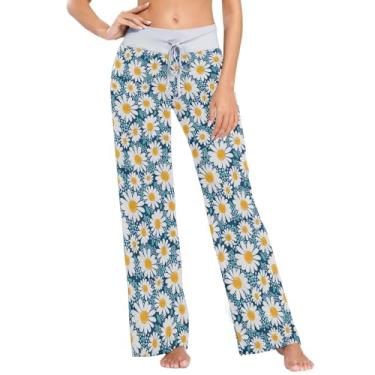 Imagem de KLL Calças de pijama de flores de camomila para mulheres calças de pijama femininas de algodão macio para mulheres quentes PP, Flores de camomila, G