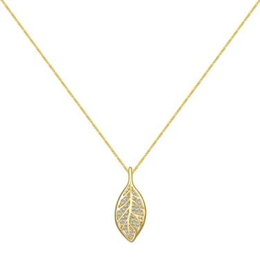 Imagem de GemKing DY190524-S-G-WH Long Leaf Pendant Dangle Necklaces Hypoallergenic Fashion Women Jewelry 18K Gold Plated 925 Sterling Silver Necklaces