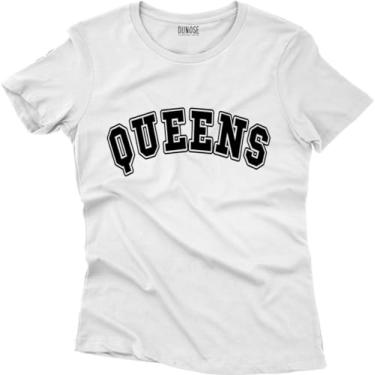Imagem de Camiseta Algodão Feminina New York City Queens Tamanho:G;Cor:Branco