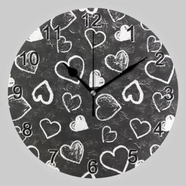 Imagem de CHIFIGNO Relógio redondo de coração preto branco para dia dos namorados, relógio silencioso de parede alimentado por bateria relógios para cozinha