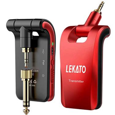 Imagem de LEKATO Sistema de guitarra sem fio de 2,4 GHz, 6 canais, transmissor de áudio recarregável, sem fio, para instrumentos elétricos de guitarra e baixo, estéreo, plugues 2 em 1 (preto e vermelho)
