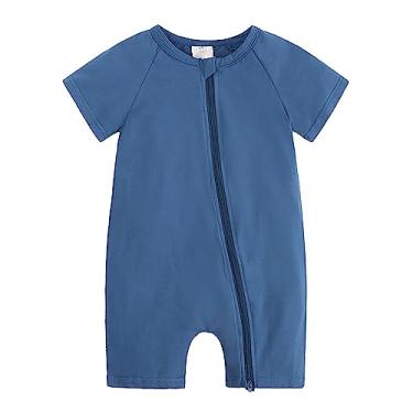 Imagem de Macaquinho infantil de verão sem mangas cor sólida confortável para uso doméstico roupas para bebês meninos 9 meses, Azul, 6-12 Months