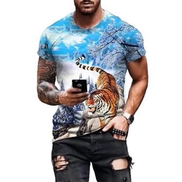 Imagem de Camiseta moderna impressa em 3D animal tigre cara de leão nova camiseta solta casual verão Harajuku camiseta grande, Branco, XXG