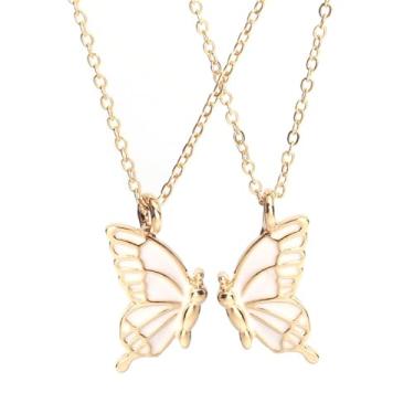 Imagem de Colar de borboleta da amizade para 2 mulheres, adolescentes, meninas, BFF, berloque criativo, colorido, esmaltado, asa de mariposa, colar com pingente para longa distância, melhor amiga, aniversário,