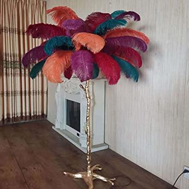 Imagem de Abajur de pena de avestruz natural, abajur de resina para sala de estar, estilo nórdico roxo claro, luminária de pé de resina, abajur de árvore alta para sala de estar, 35 penas, colorido