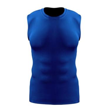 Imagem de Camiseta de compressão masculina Active Vest Body Building Slimming Workout Quick Dry Muscle Fitness Tank, Azul, G