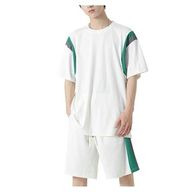 Imagem de Camisa polo masculina com cordão na cintura, 2 peças, gola redonda, roupa esportiva, cor lisa, seda gelada, Branco, Large