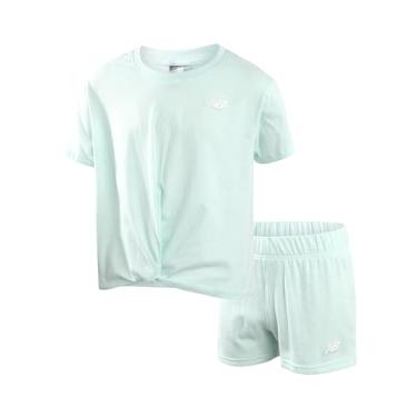 Imagem de New Balance Conjunto de shorts para meninas - camiseta de manga curta de 2 peças e shorts de lã - Lindo traje de verão para meninas (7-12), Surfe leve, 10-12