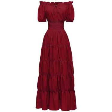 Imagem de Abaowedding Vestido feminino renascentista medieval camisa pirata camponesa top irlandês sob vestido, Vinho, GG