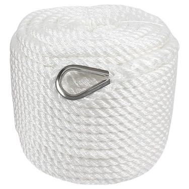 Imagem de Corda de âncora 61 m x 1/5.1 cm polipropileno 3 fios linha de âncora torcida para barco/veleiro/amarração/linhas de tração, corda de âncora de barco com dedal, tensão de quebra de 2,653 kg