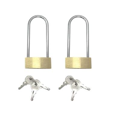 Imagem de Pacote com 2 cadeados longos com chave, cadeados à prova de intempéries, com chaveiro, latão sólido, leve, 3,8 cm de largura, cadeado marítimo, antiferrugem, ideal para portões, uso ao ar livre,