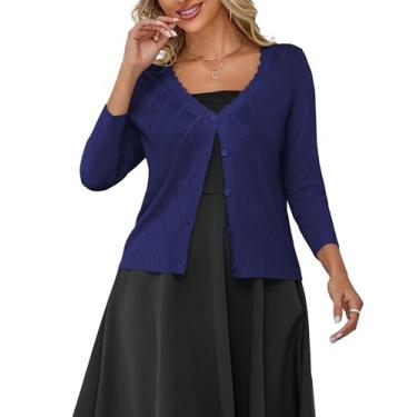 Imagem de U.Vomade Cardigã feminino cropped bolero frente aberta suéter manga longa P-1X, Z-azul-marinho azul-argyle, G
