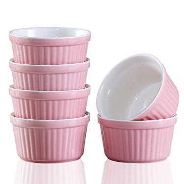 Imagem de YAZYLIFE Ramekins 170 g seguro para forno, creme brulee ramekin e pratos de suflê, tigelas de porcelana, molho de mergulho. Copos de pudim, conjunto de 6, rosa