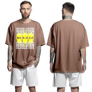 Imagem de Camisa Camiseta Oversized Streetwear Genuine Grit Masculina Larga 100% Algodão 30.1 Revolution - Marrom - M