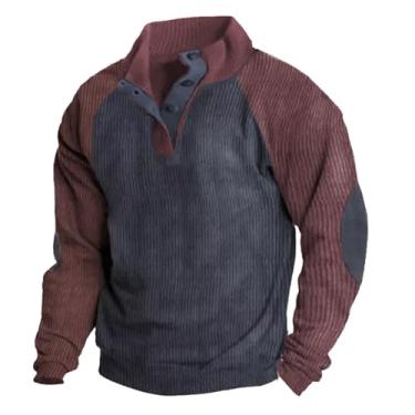 Imagem de JMMSlmax Suéter masculino casual elegante outono vintage remendo cotovelo veludo cotelê jaqueta camisa Henley camisas ocidentais, A9 - roxo, P