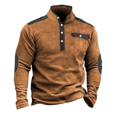 Imagem de JMMSlmax Suéter masculino casual elegante outono vintage remendo cotovelo veludo cotelê jaqueta camisa Henley camisas ocidentais, A5 - Marrom, 3G
