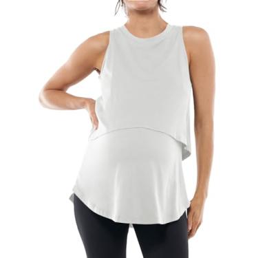 Imagem de Tankaneo Camiseta regata feminina de verão para amamentação, sem mangas, camada dupla, roupas para gravidez, Branco, XXG