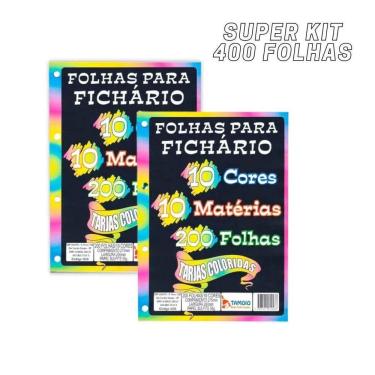 Imagem de Folha Para Fichário Colorida Kit 2 Refil 4 Furos 400 Folhas