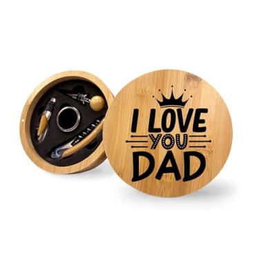 Imagem de I love You Dad Conjunto de ferramentas de abridor de garrafas de vinho de bambu, conjunto de vinho para homens, kit de vinho, ferramentas de vinho essenciais, ideia de presente de aniversário e Natal