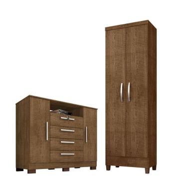 Imagem de Kit Cômoda Madri 2 Portas 4 Gavetas Com Multiuso Egito 2 Portas Malbec Incorplac