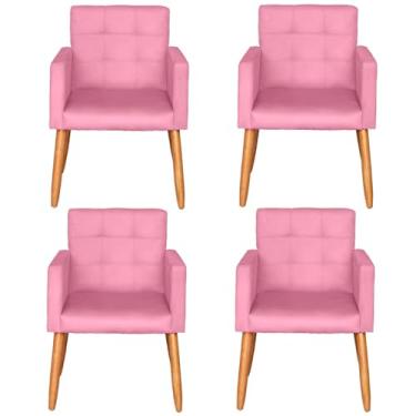 Imagem de Kit 4 Poltronas Decorativa para Sala de Estar Recepção Sala de Espera estofada pés palito madeira MOBLAN Decor (Rosa)