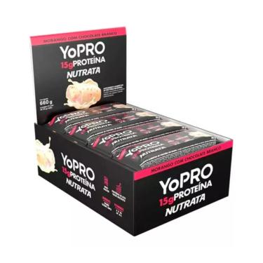 Imagem de Barra De Proteina Nutrata Yopro Morango Com Chocolate Branco 55G 12 Unidades 