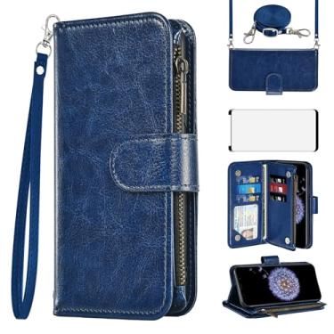 Imagem de Asuwish Capa de celular para Samsung Galaxy S9 Plus, carteira com protetor de tela, alça transversal, fecho de correr, porta-cartão, suporte de vidro temperado, suporte para S9+ 9S 9+ S 9 9plus S9plus