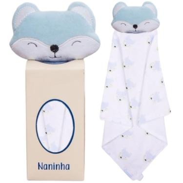 Imagem de Naninha para Bebê de bichinho de pelúcia com prendedor de chupeta (Raposa Azul)