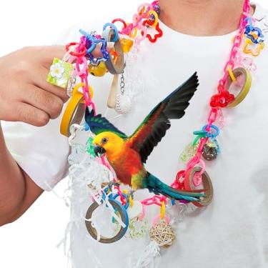 Imagem de Colar de pássaro, brinquedos de papagaio, brinquedos coloridos feitos à mão, brinquedos para mastigar pássaros, brinquedo de treinamento colorido, adequado para papagaios cinzentos africanos,