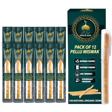 Imagem de Pacote de 12 bastões Miswak para dentes com suporte - Escova de dentes natural para clareamento dental, saúde bucal e hálito fresco - Palitos de mastigar com sabor natural selados a vácuo para humanos