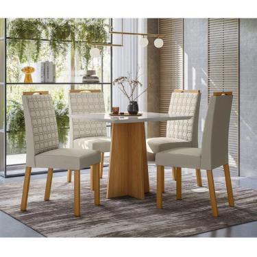 Imagem de Mesa de Jantar Ambiente Anitta 90x90 cm com Vidro Ype Off White e 4 Cadeiras Mariana Ype Veludo Nude - New Ceval