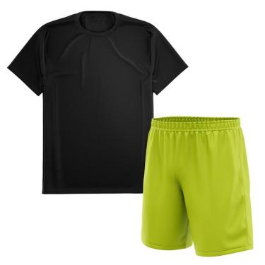 Imagem de Kit Calção Short Futebol Basquete Amarelo + Camiseta Manga Curta Masculina-Masculino