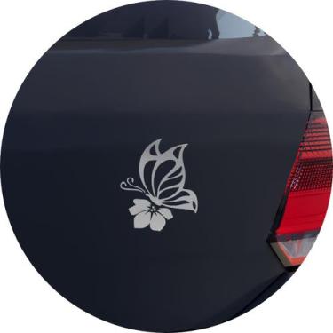 Imagem de Adesivo de Carro Borboleta Polinizando Flor - Cor Laranja - Melhor Ade