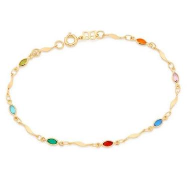 Imagem de Pulseira banhado ouro 3x 24k 18k e 22k feminina cristais coloridos ped
