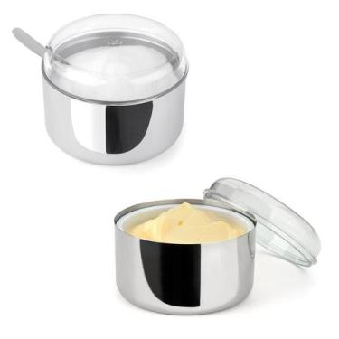Imagem de Kit Açucareiro c/ Colher Manteigueira Inox Multiuso 350 g Pote Porta C