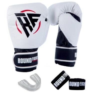 Imagem de Kit Boxe Treino Kickboxing Luva Bandagem Bucal Round Fight, Branco, 12