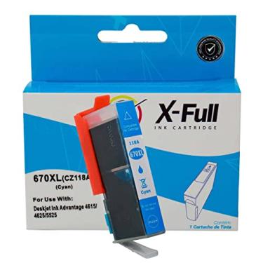 Imagem de Cartucho de Tinta Compatível para 670xl 670 Marca X-Full para Impressora Ink Advantage 6525 6520 5525 4625 4615 3525 (Ciano, 14,5 ml)