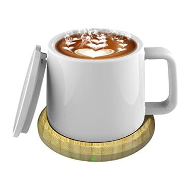 Imagem de Aquecedor de xícaras USB com caneca inverno 55 ° C tempeura constante mesa aquecedor de canecas de café com tampa placa de aquecimento de mesa aquecedor de xícaras para café leite chá água para e