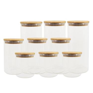 Imagem de Kit de 9 Potes de Vidro Herméticos Tampa de Bambu - Oikos, U, NATURAL