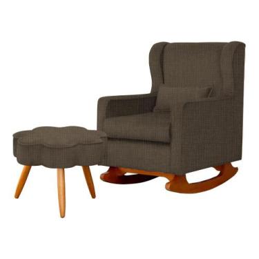 Imagem de Poltrona C/ Puff Balanço Amamentação Aurora Linho Marrom - LM DECOR