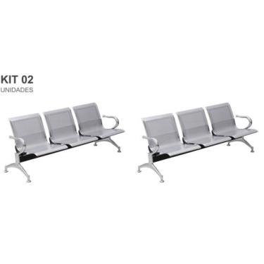 Imagem de Kit com 02 Cadeiras Longarina Aeroporto Cromada 3 Lugares - TM