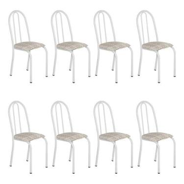 Imagem de Kit 8 Cadeiras de Cozinha Califórnia Estampado Rattan Bege Pés de Ferr