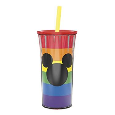 Imagem de Zak Designs Disney Rainbow Collection Copo de plástico com isolamento de parede dupla para bebidas frias, copo de viagem com tampa à prova de respingos e canudo feito com materiais duráveis (Mickey Mouse, 590 ml, sem BPA)