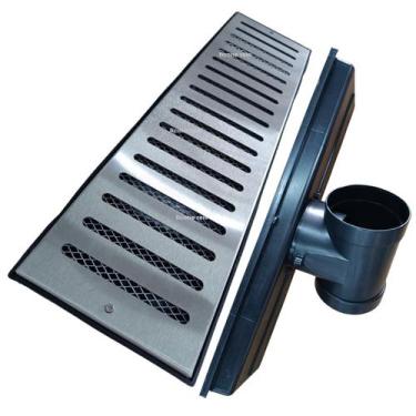 Imagem de Ralo Pluvial Quintal 15x50 Inox 304 Cocho Coletor Saída Lateral 100mm 
